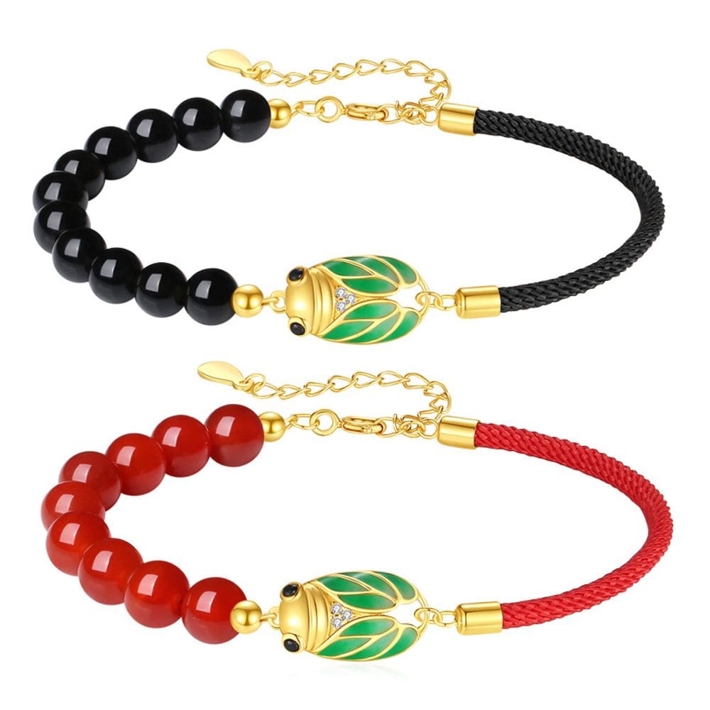 Pulseiras para casais em prata S925 com contas de ágata, esmalte Cicada