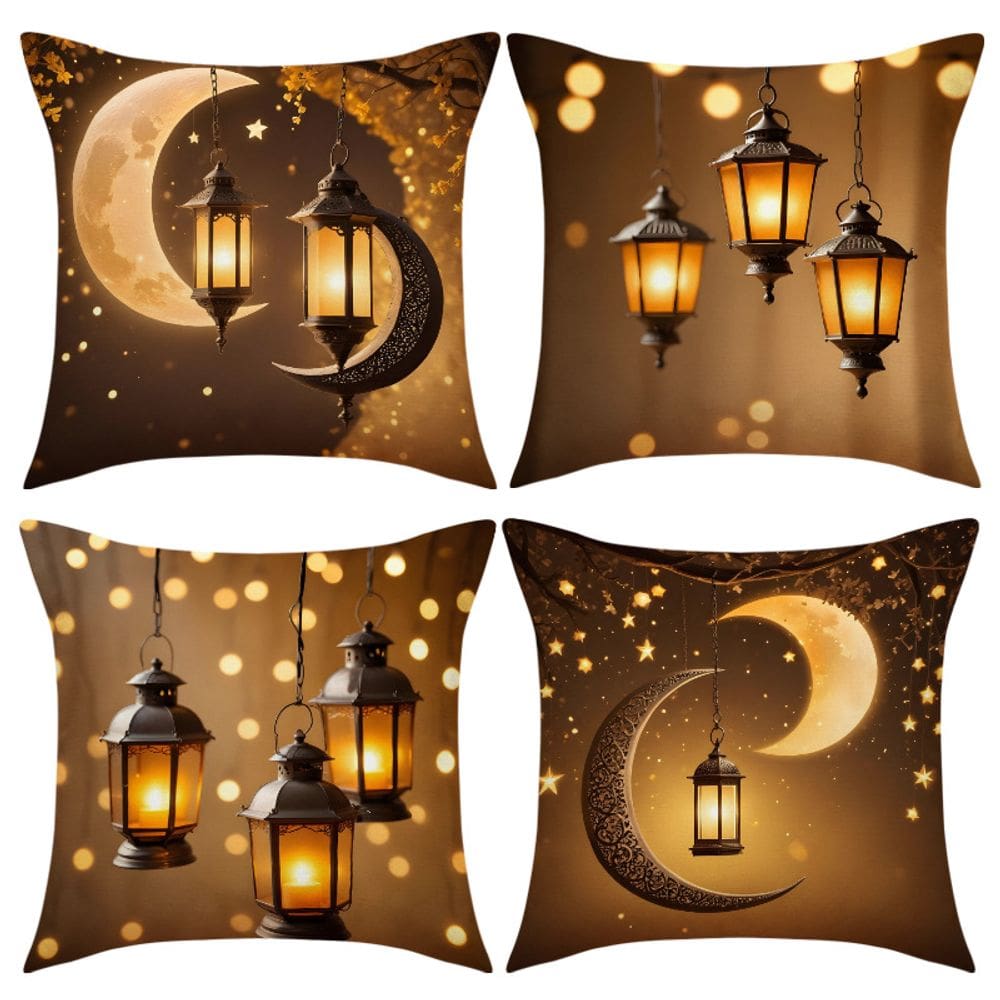 Capa de almofada decorativa em estilo do Oriente Médio, lanterna e lua