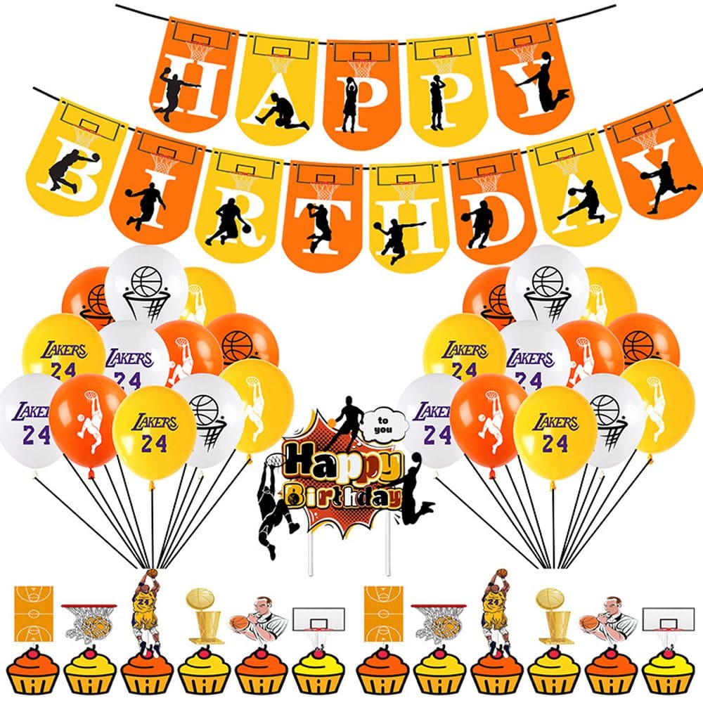 Kit de decoração de festa com tema de basquete, 24 unidades de Feliz Aniversário