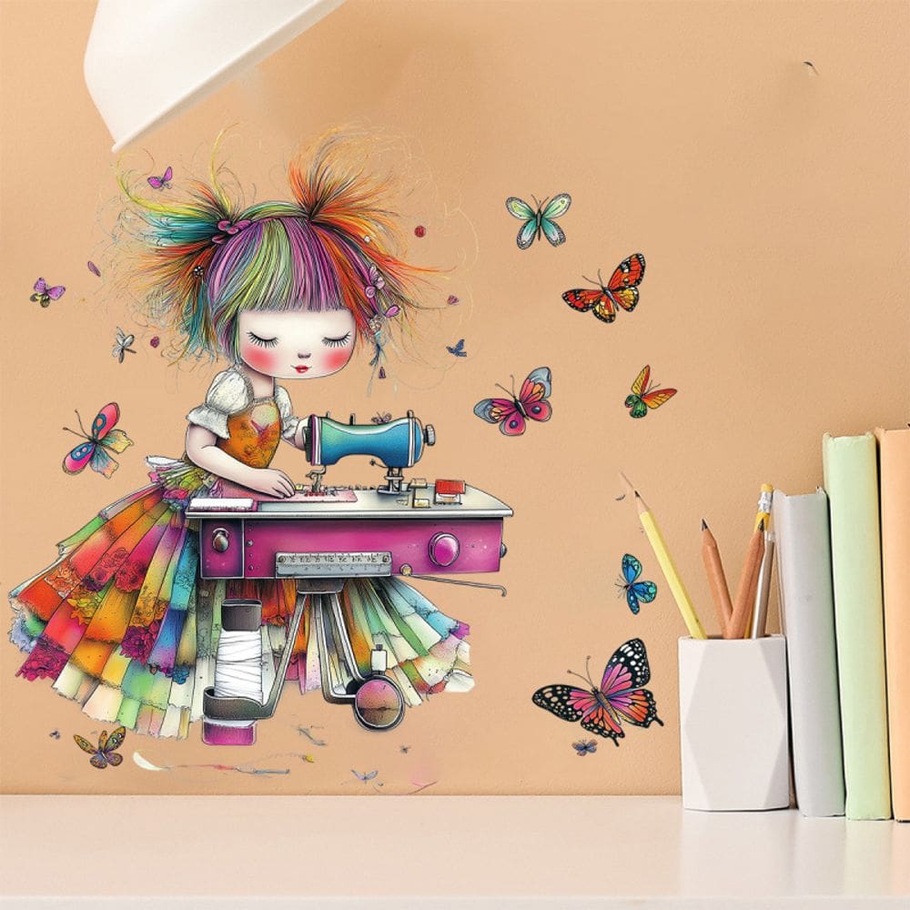 Máquina de costura de adesivos de parede para meninas com borboleta colorida em PVC