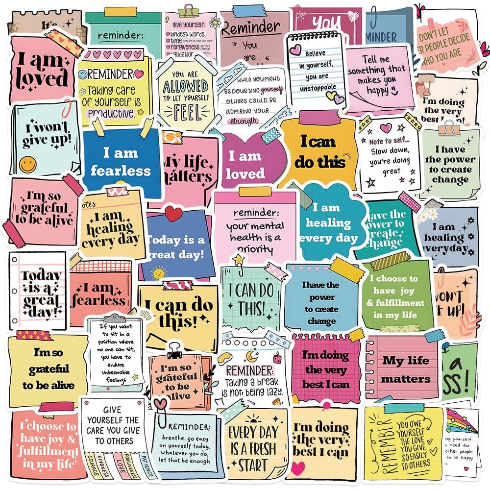 Adesivos Motivational Quote, 50 peças em estilo de desenho animado colorido