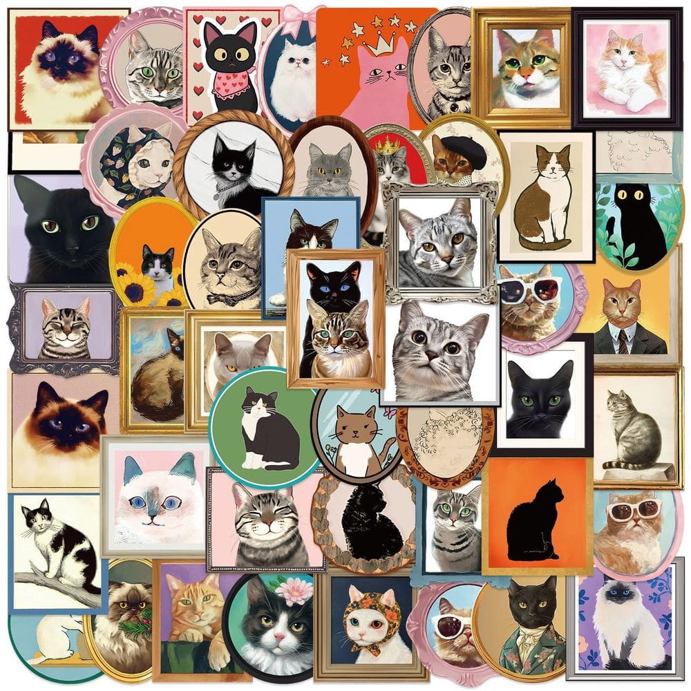 Pacote de adesivos Cat Portrait Frame 50 unidades Creative Cartoon Ca