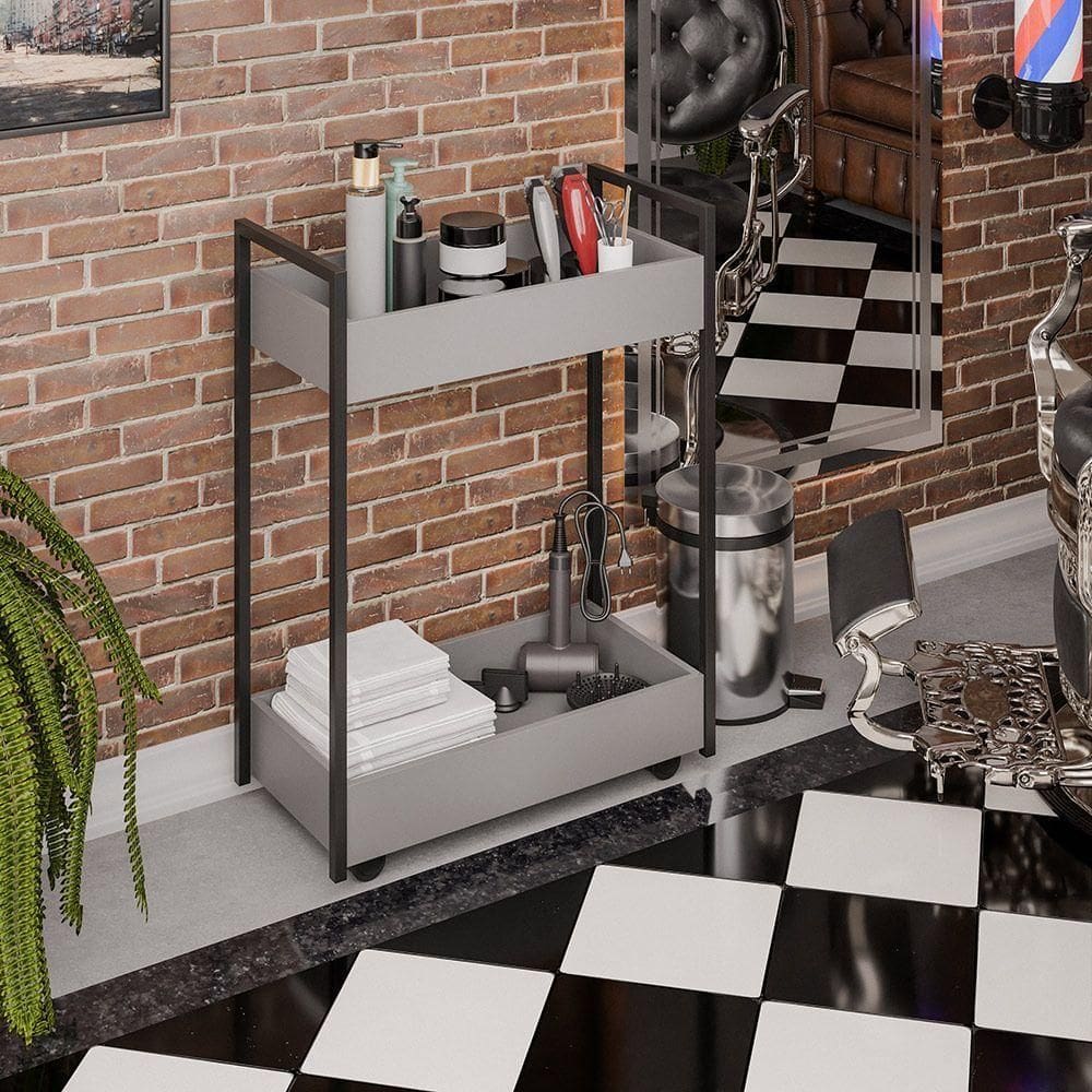 Carrinho De Apoio Estética Salão Industrial 2 Prateleiras Orla Pret M13 - D`rossi Grafite