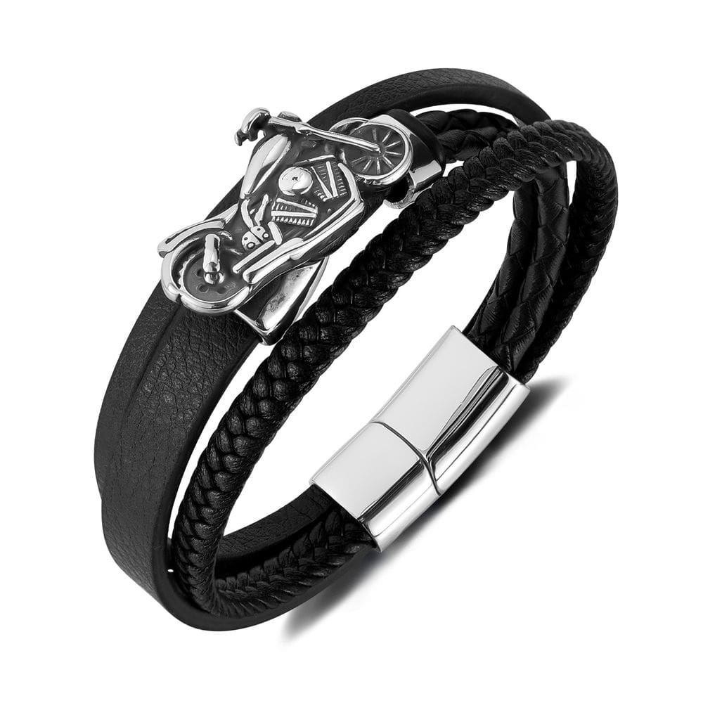 Pulseira de motocicleta masculina, couro PU trançado
