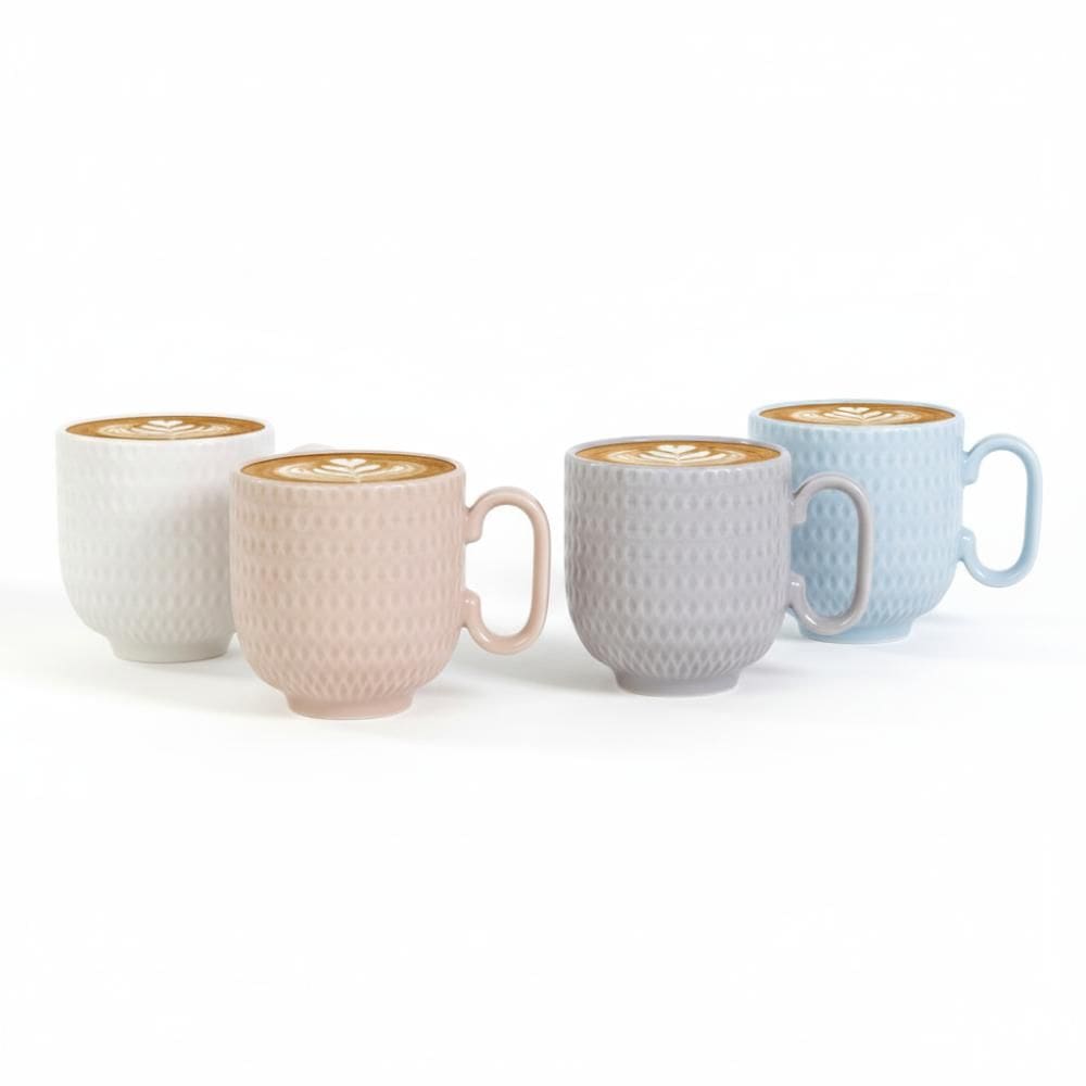 Kit 4 Caneca Chá Café Cores Geometric  366 ml Porcelana