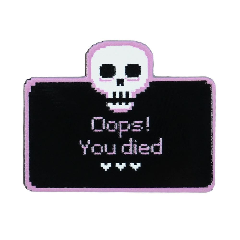 Alfinetes de broche Pixel Skull “Oops You Died” em estilo retrô de 8 bits