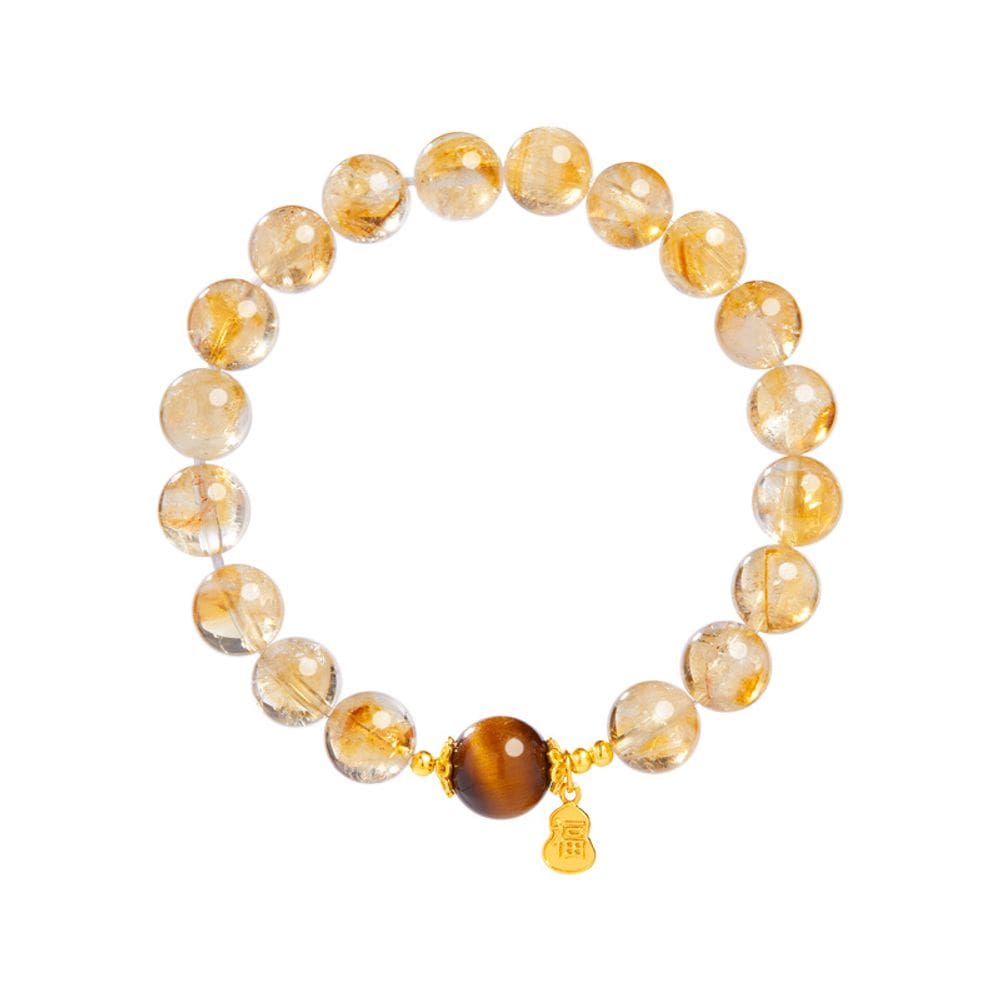 Pulseira elegante de cristal amarelo para mulheres com miçangas de tigre