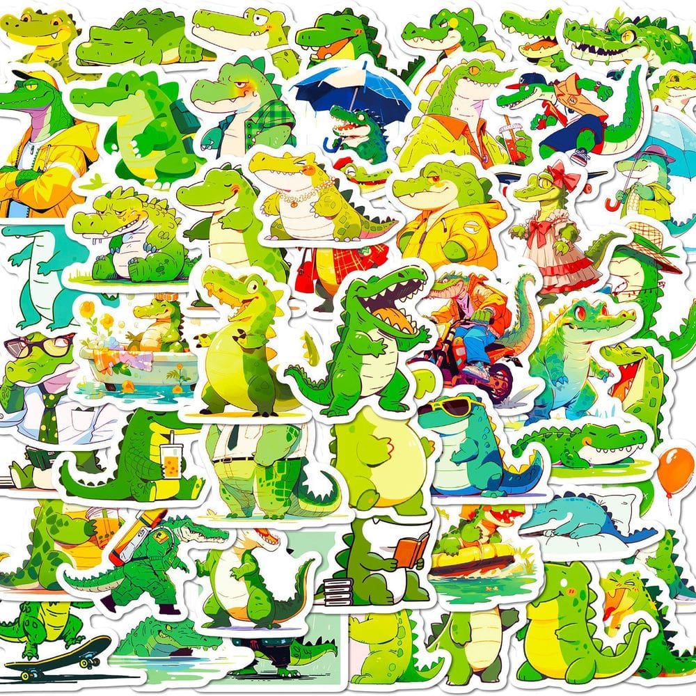 Pacote de adesivos Cartoon Alligator, 50 unidades de vinil impermeável