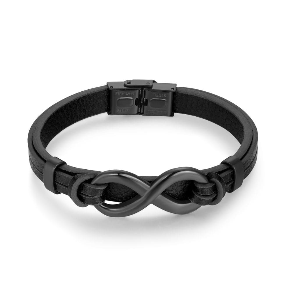 Pulseira Infinity Symbol para homens em couro PU em aço inoxidável