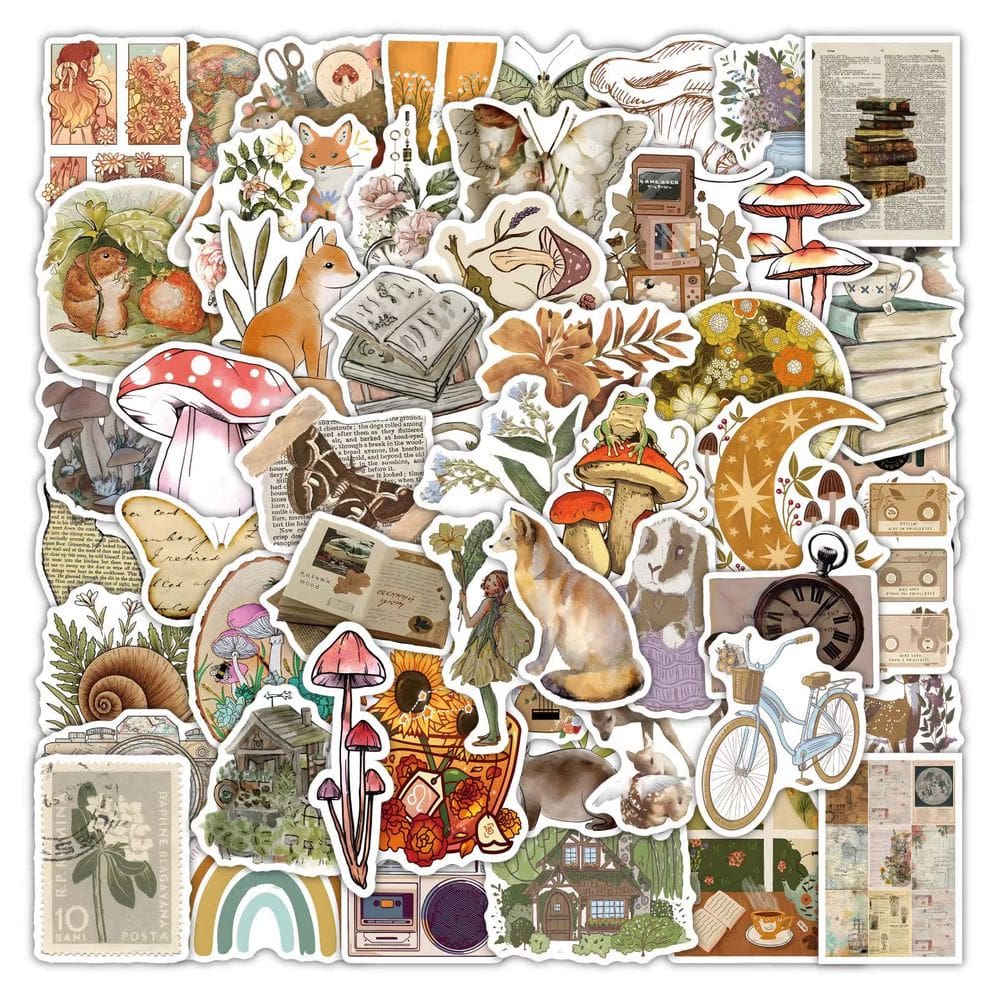 Adesivos, grafite retrô, 110 peças, flores vintage, livros, bicos
