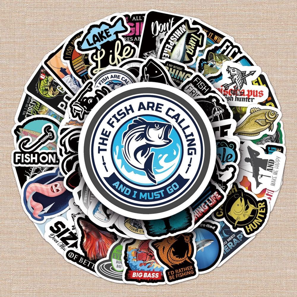 Pacote de adesivos Fishing, 52 peças, decalques de vinil, garrafa de água