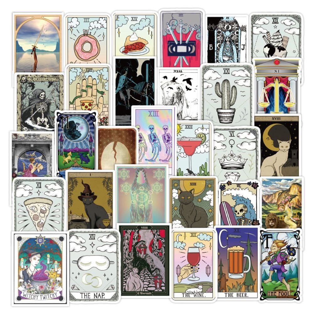 Pacote de adesivos Tarot, 50 peças de decalques de vinil Doodle Art Waterproof
