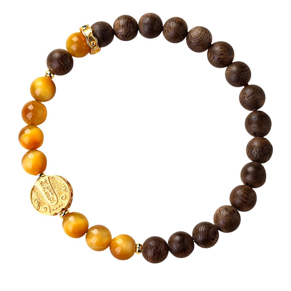 Pulseira natural Kyara Agarwood com miçangas amarelas de olho de tigre