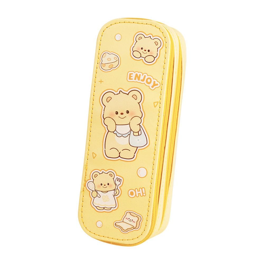 Estojo para lápis Cute Butter Bear de Couro de Dupla Camada 22x8x6cm