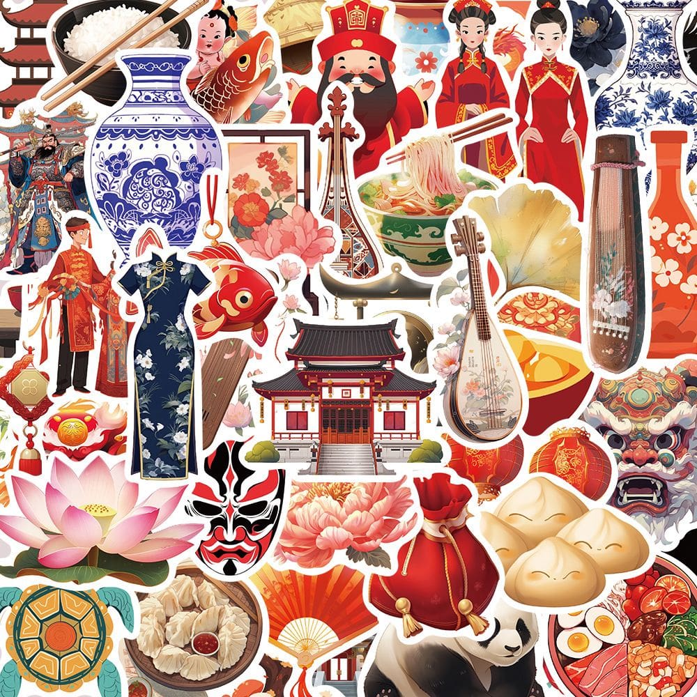 Pacote de adesivos em estilo chinês, 50 peças, decalques de vinil à prova d`água