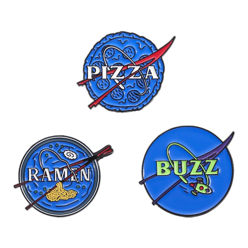 Alfinetes de broche Blue Planet Food Theme Pizza Ramen Rocket