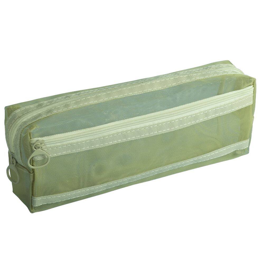 Estojo de lápis de malha de dupla camada transparente de grande capacidade