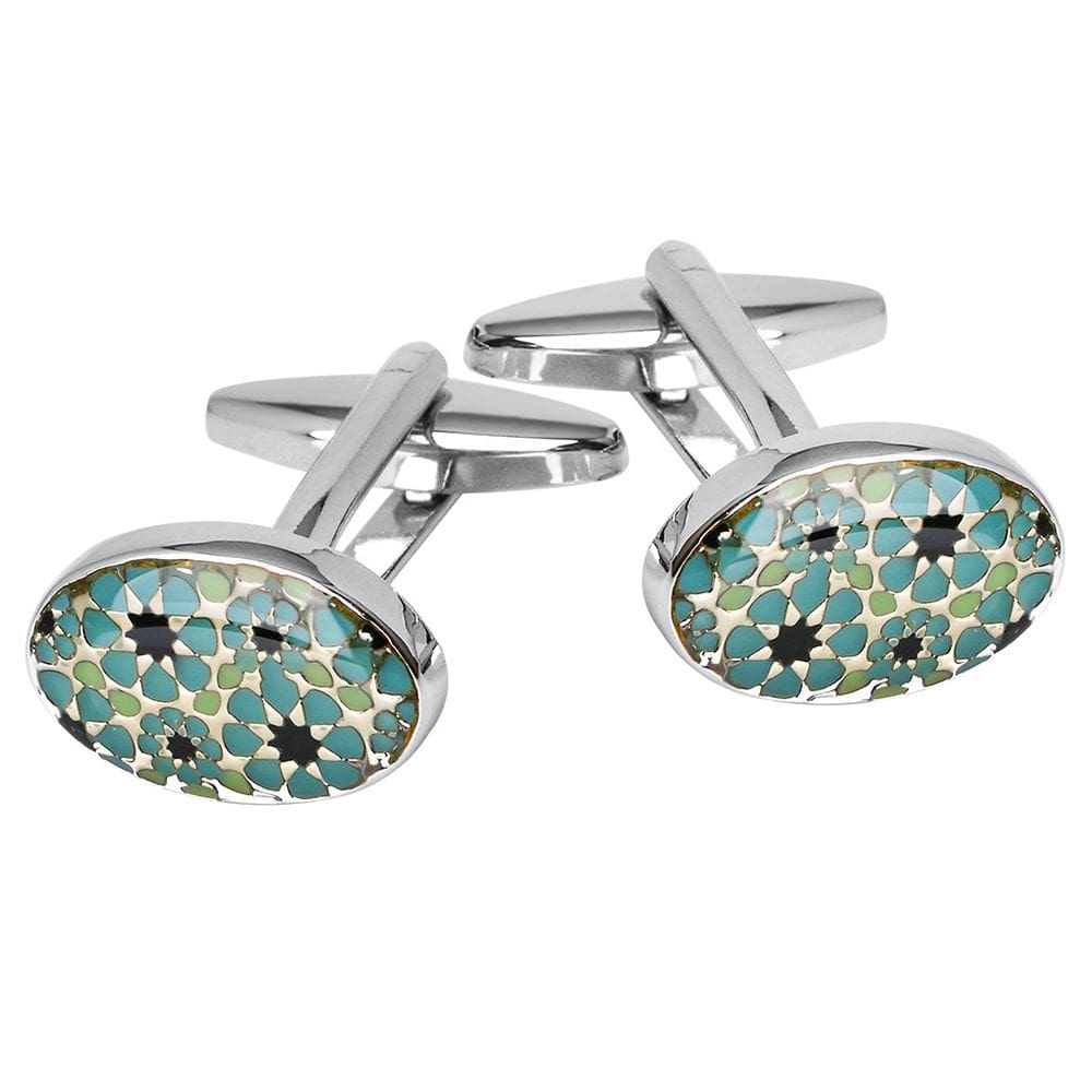 Abotoaduras: elegante design oval em esmalte azul e preto