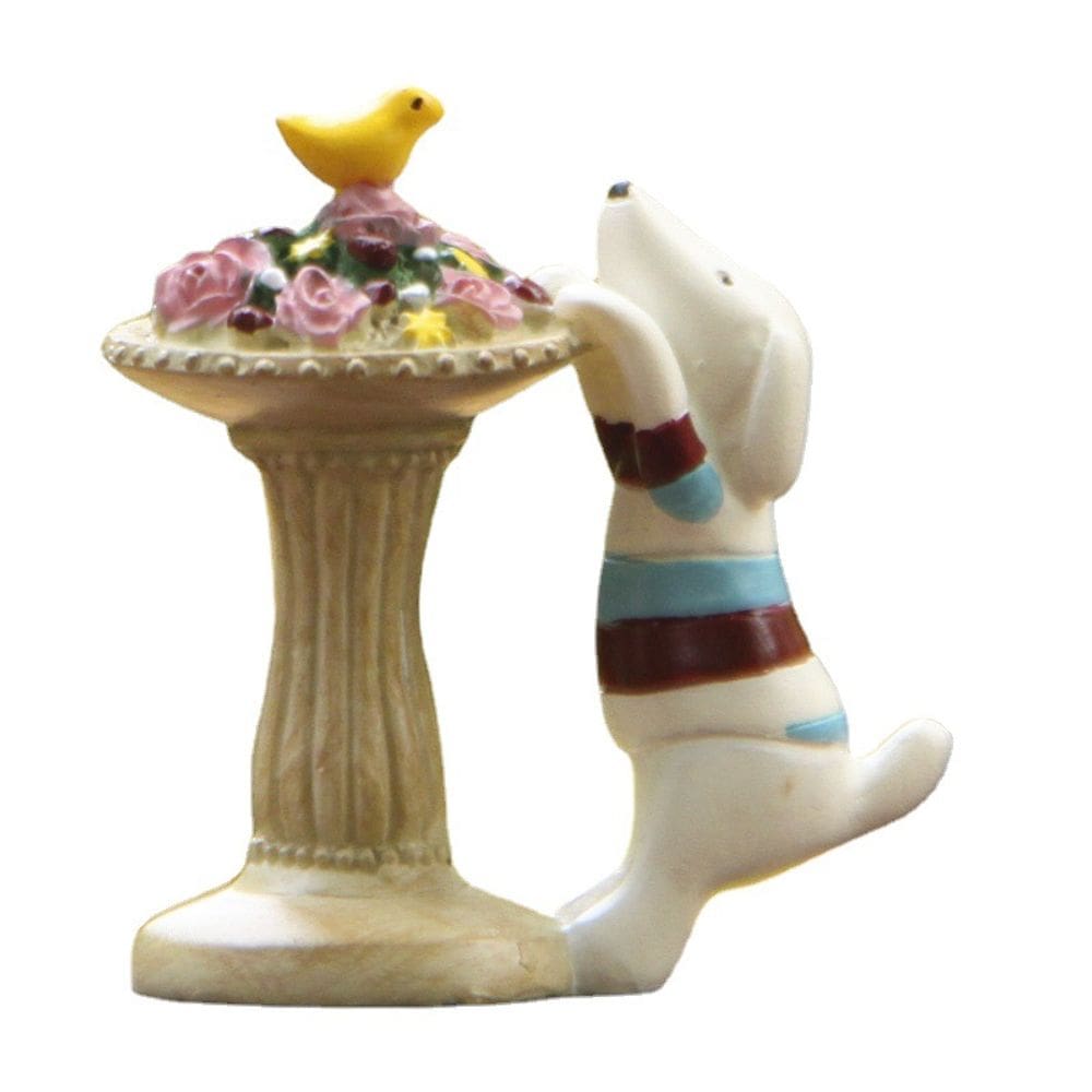 Cachorro fofo para decoração de jardim com resina para pássaros e vasos de flores 5,7x6cm