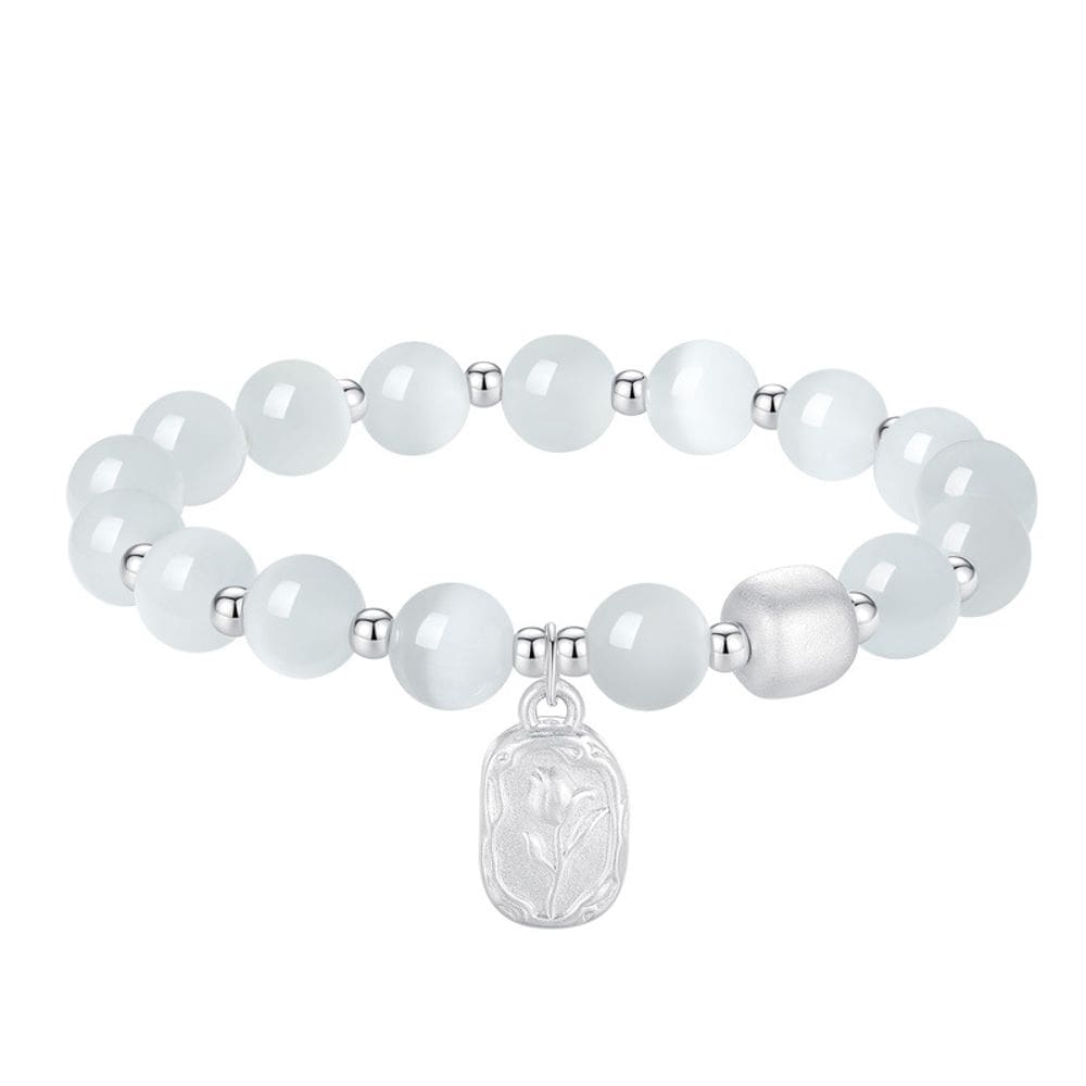 Pulseira branca Cat`s Eye 999 Fine Silver Tulip Charm