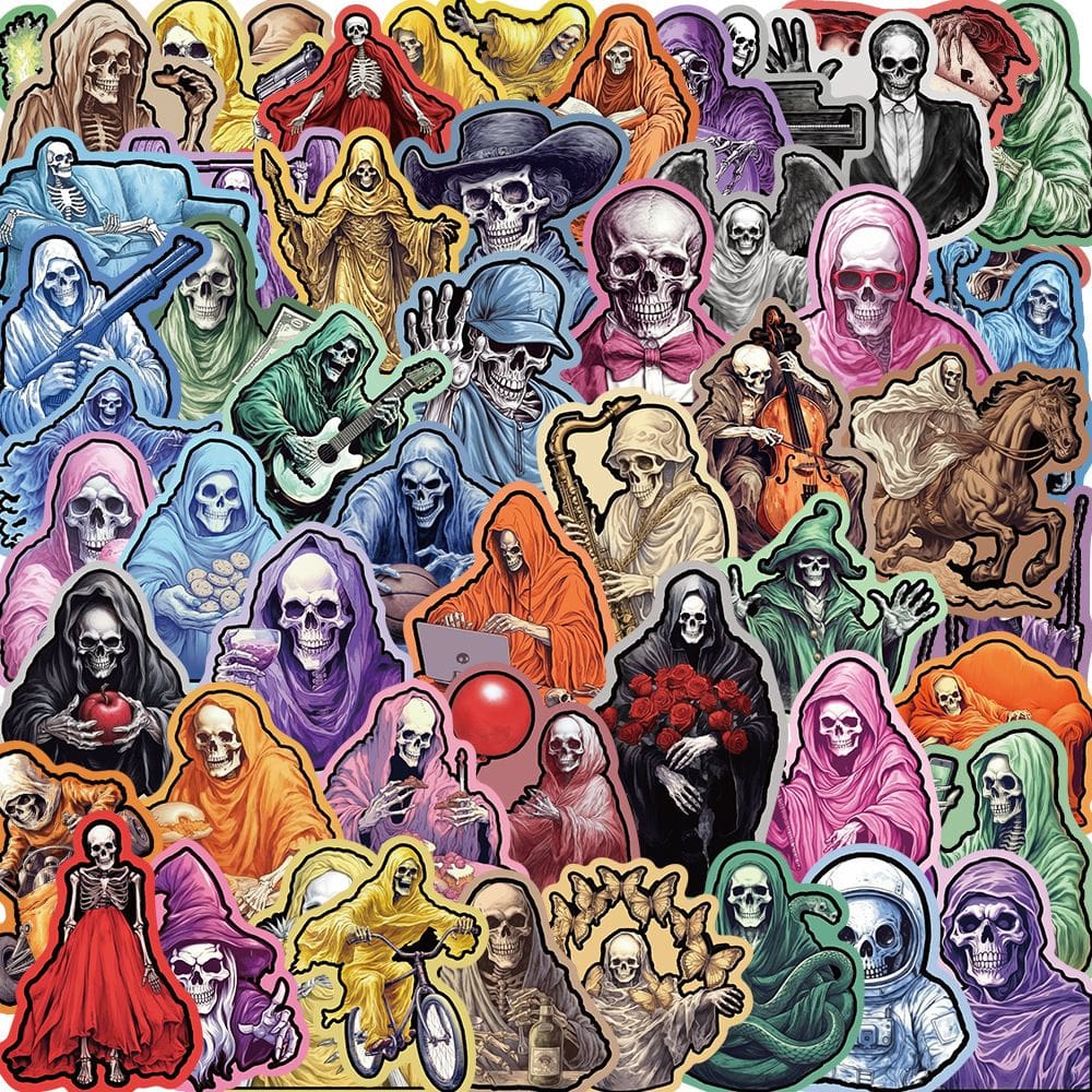 Pacote de adesivos Skeleton, 55 peças de vinil Grim Reaper à prova d`água