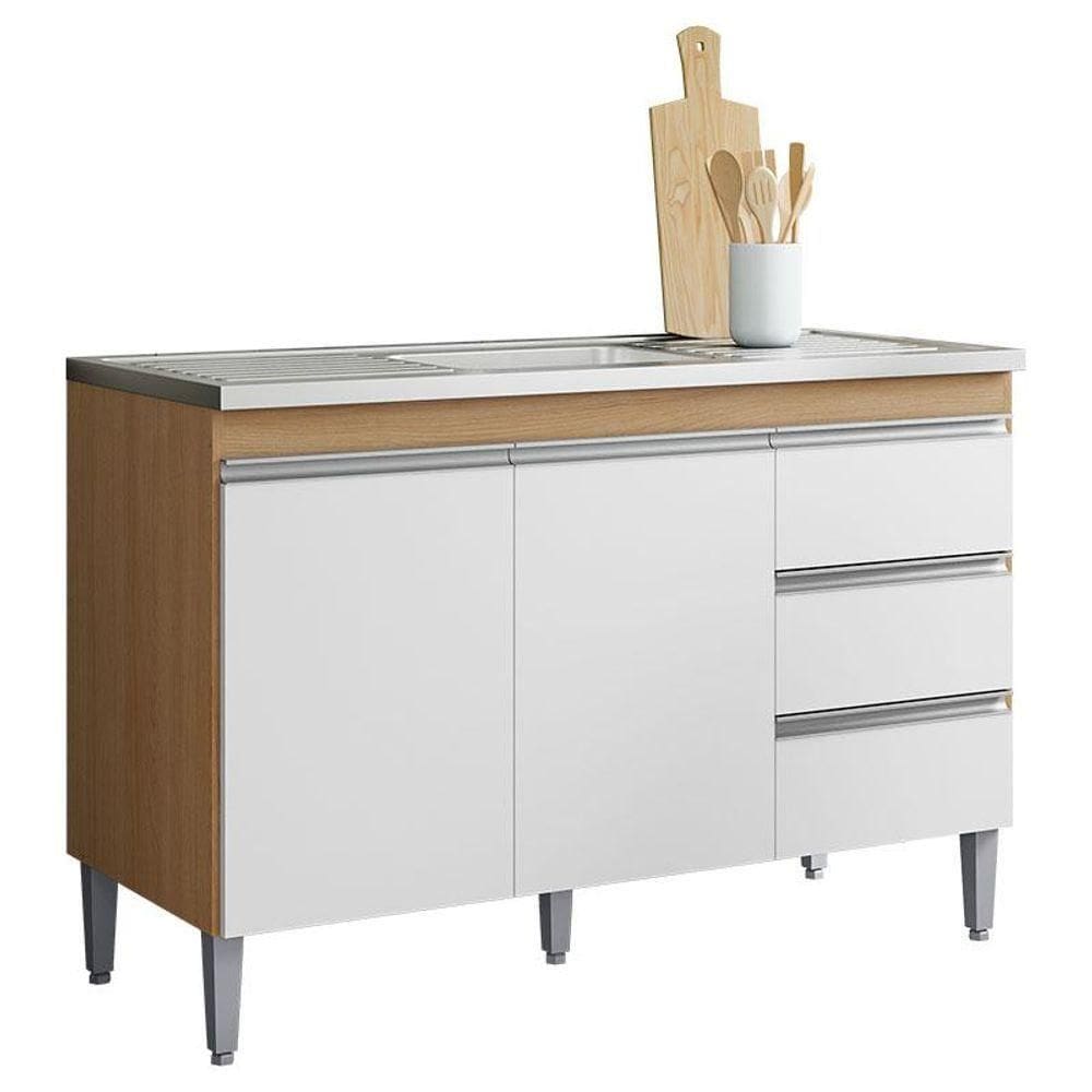 Balcão De Pia Andréia 120cm Amêndoa Branco - Ajl