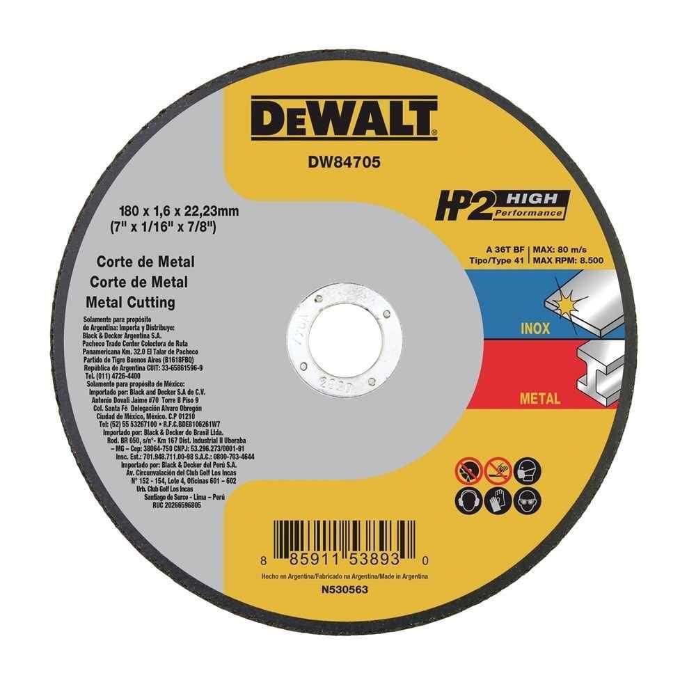Disco De Corte 180x1.6x22mm Aço-inox Hp2 Dewalt Dw84705
