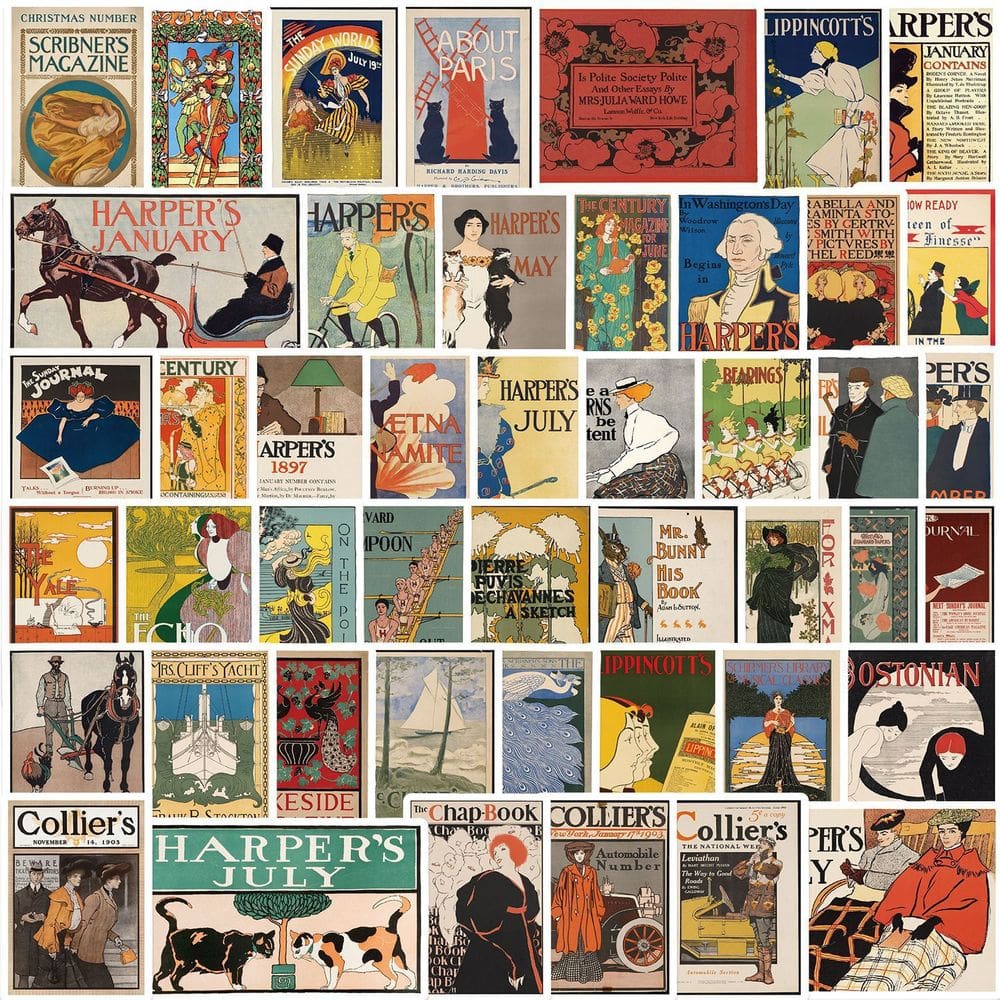 Pacote de adesivos Vintage Poster Art, 50 unidades de vinil impermeável