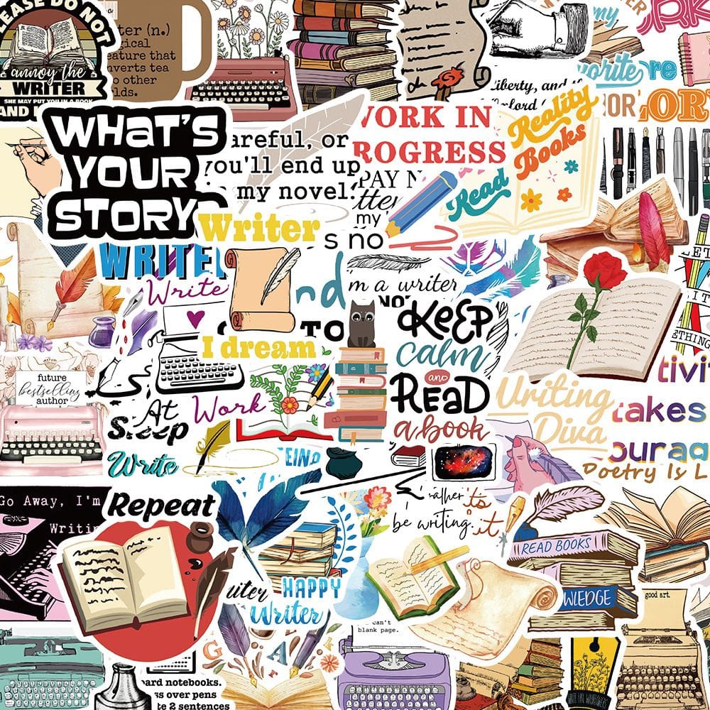 Pacote de adesivos, livro criativo e vinil para máquina de escrever, 50 unidades