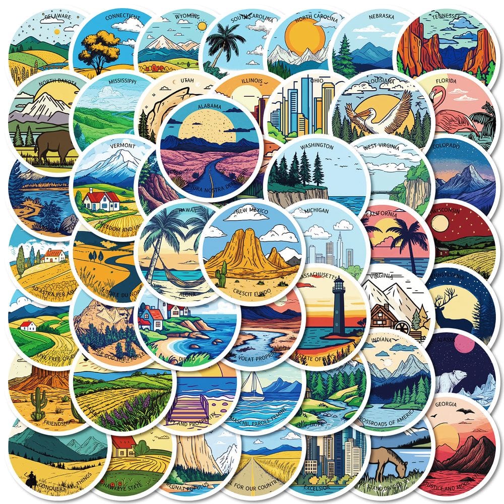 Pacote de adesivos com tema de paisagem de viagem, 50 unidades de vinil impermeável
