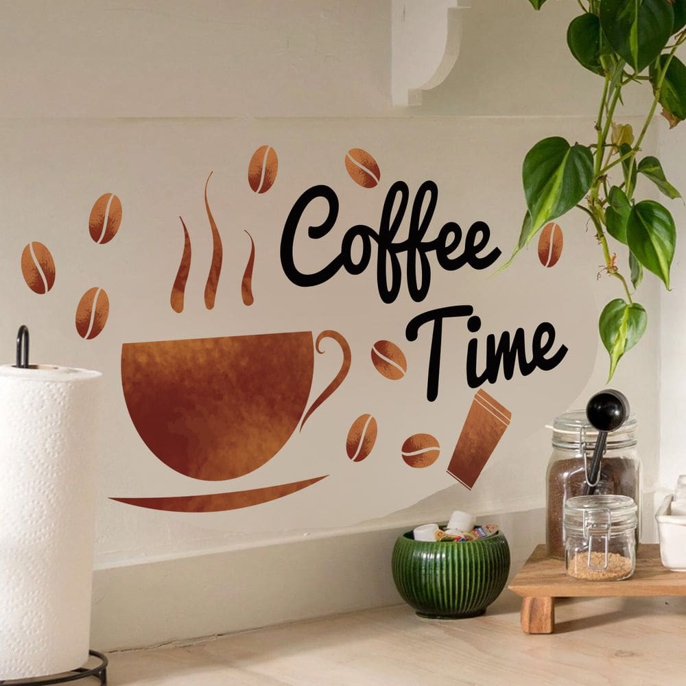 Adesivos de parede Coffee Time Coffee Coffee Cup and Beans PVC 20x29cm