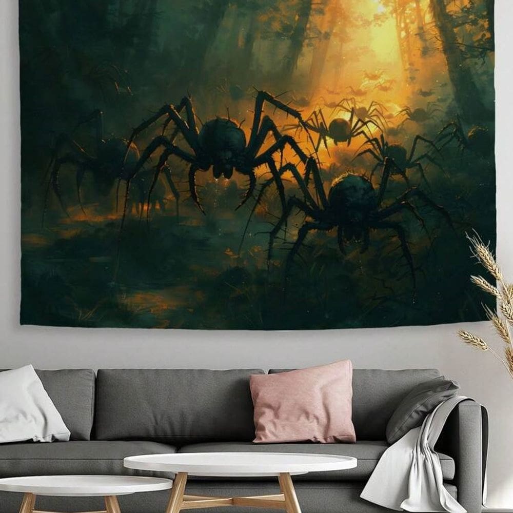Tapeçaria de aranhas penduradas na parede em Forest Dark Mysterious 150x130cm