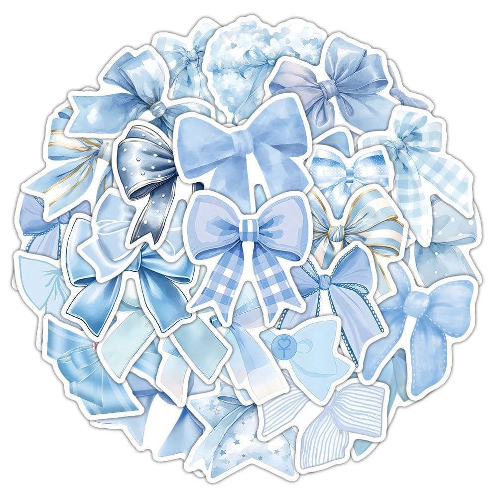 Adesivos: gravata borboleta azul, lindo laço estético de desenho animado, 50 unidades