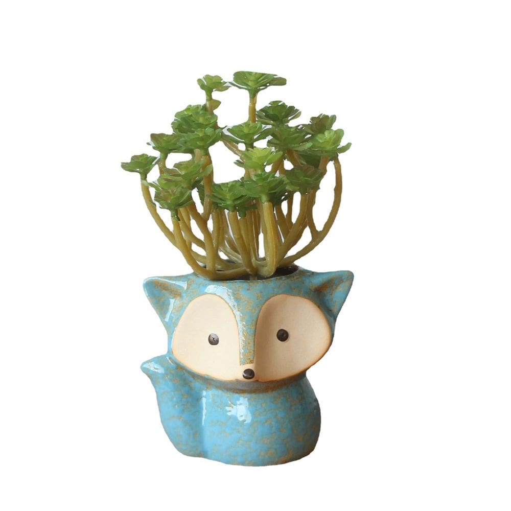 Vaso de flores em cerâmica em forma de raposa, desenho animado, planta animal