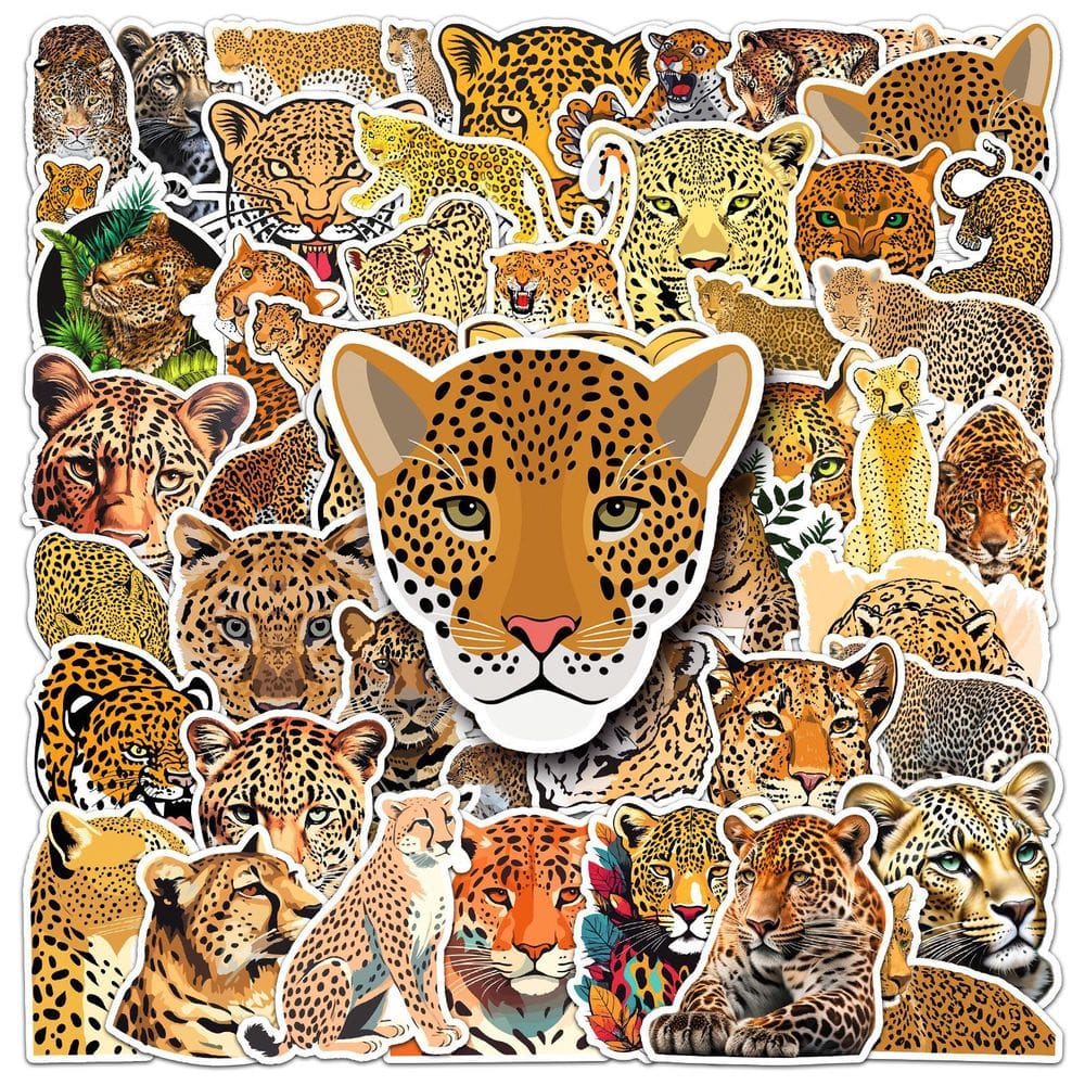Pacote de adesivos Generic Leopard Cartoon Big Cat, 50 unidades