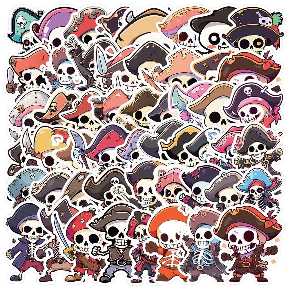 Pacote de adesivos Pirate Skull 50 unidades Cartoon Skeleton Pirate