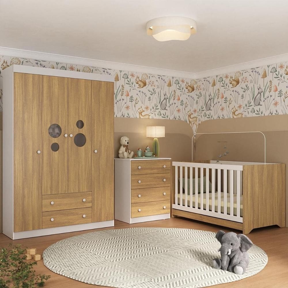 Quarto de Bebê Completo com Berço Americano 3 em 1 Pirulito Multimóveis MP4617