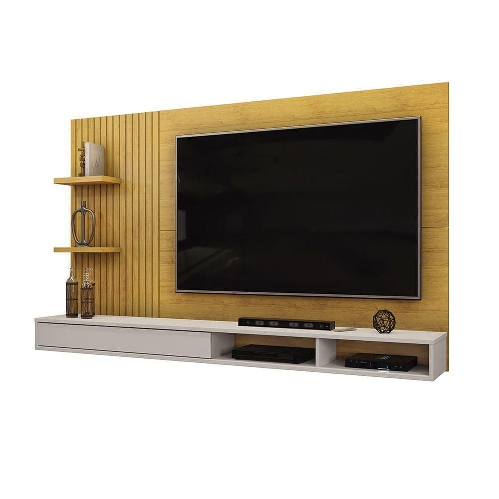 Painel Bento Com Ripas E Prateleiras Cedro Com Bali