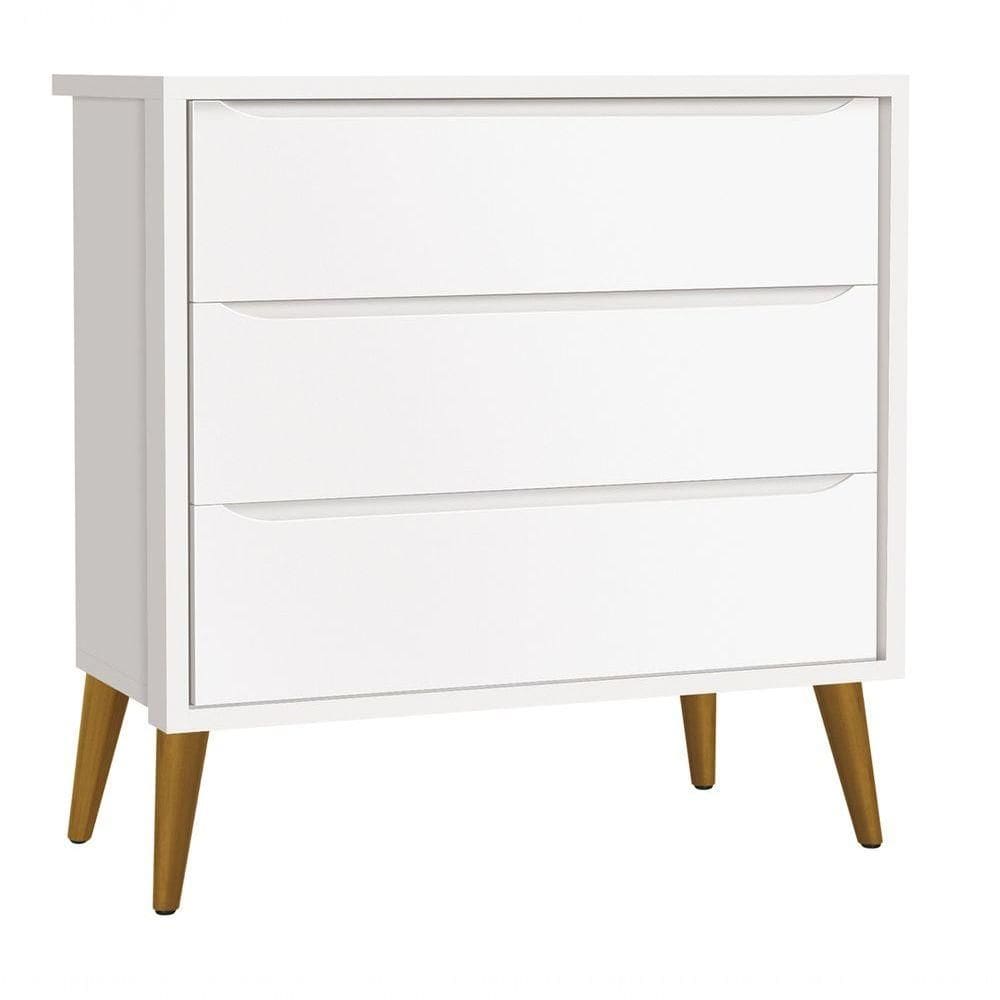 Cômoda Gaveteiro Théo New Branco Fosco Com Madeira - Moveisaqui