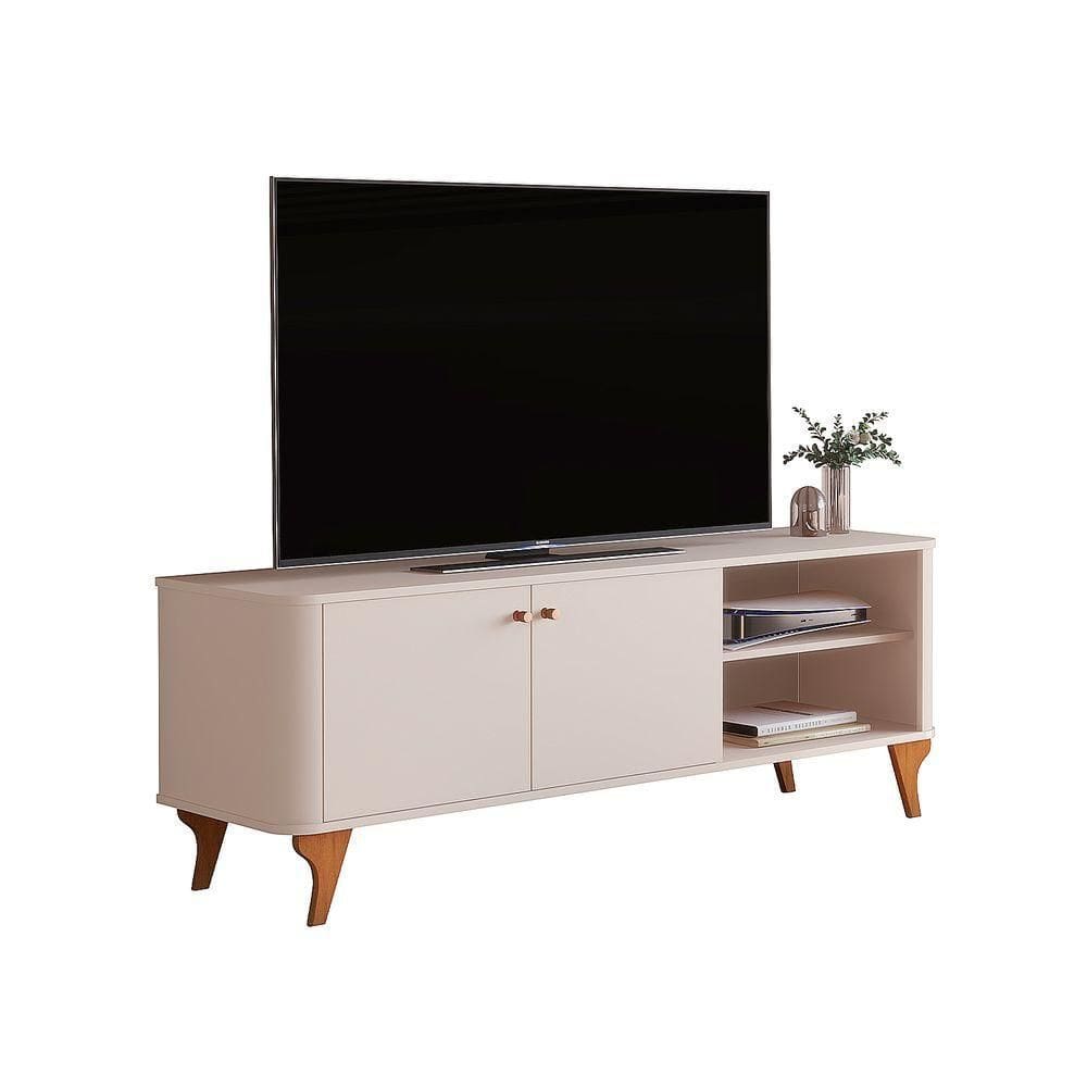 Rack Bancada Aruma Com 2 Portas E Cantos Arredondados Off White