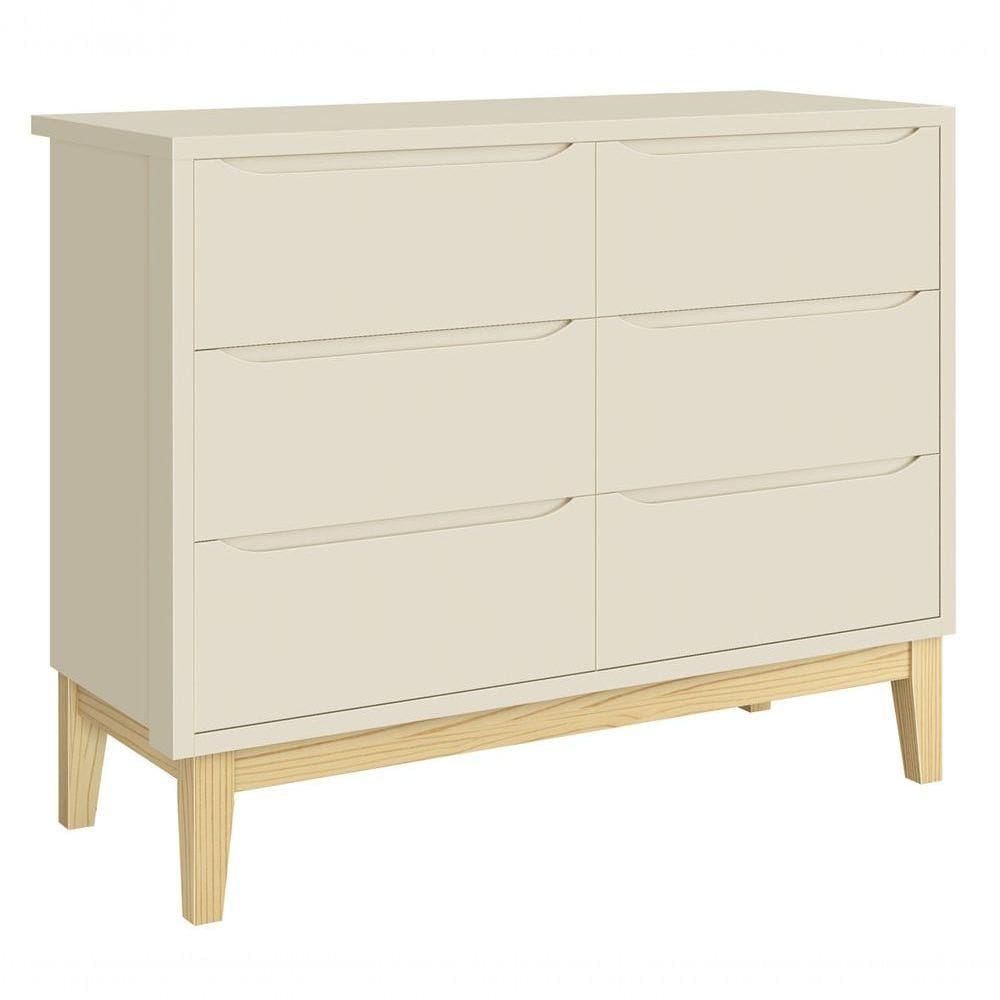Cômoda 6 Gavetas Classic New Areia Fosco Com Natural - Moveisaqui