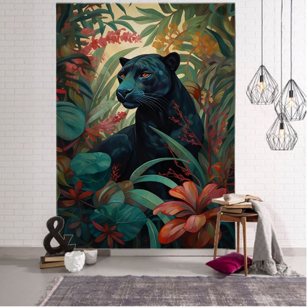 Tapeçaria para pendurar na parede Black Panther Jungle 150x130cm