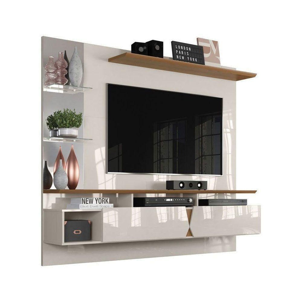 Painel Para Tv Intense Off White Com Damasco - Lukaliam Móveis
