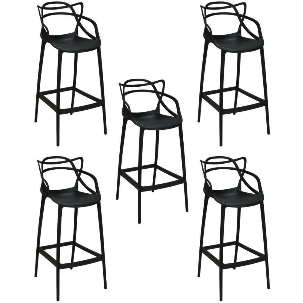 Kit 5 Banqueta Alta Allegra Com Encosto Design Cozinha/bancada - Preto