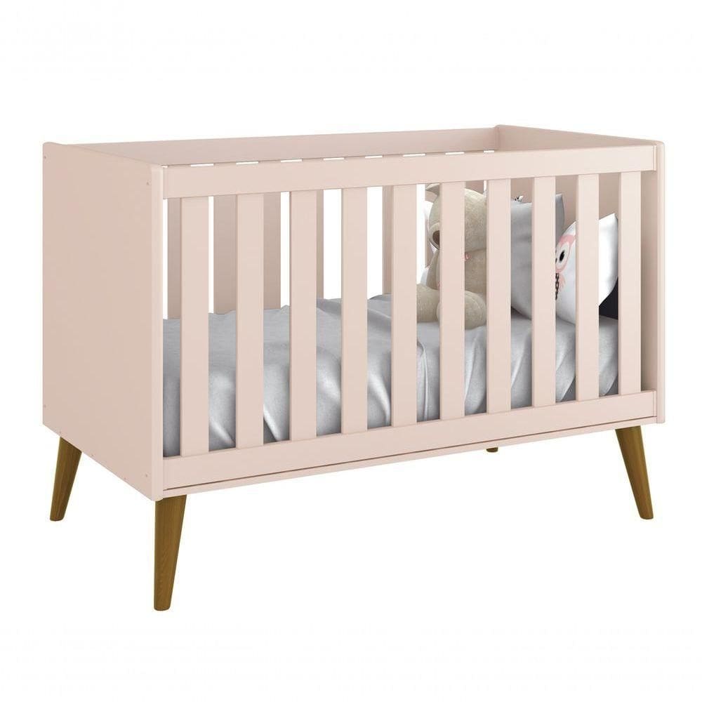 Berço Americano Théo New Rosa Fosco Com Madeira - Reller