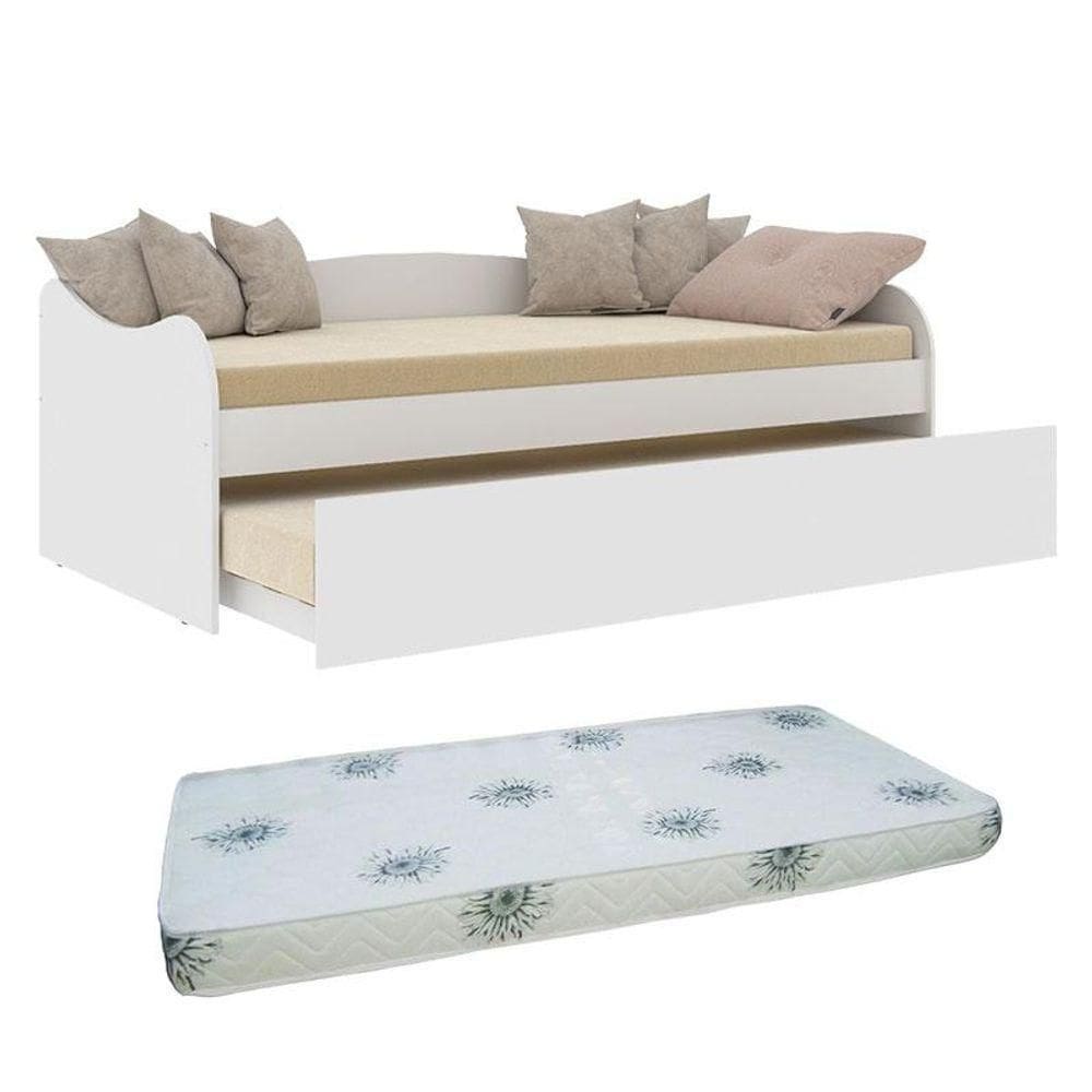 Bicama Babá Ariel Branco Acetinado Com 2 Colchões Ortobom - Carolina