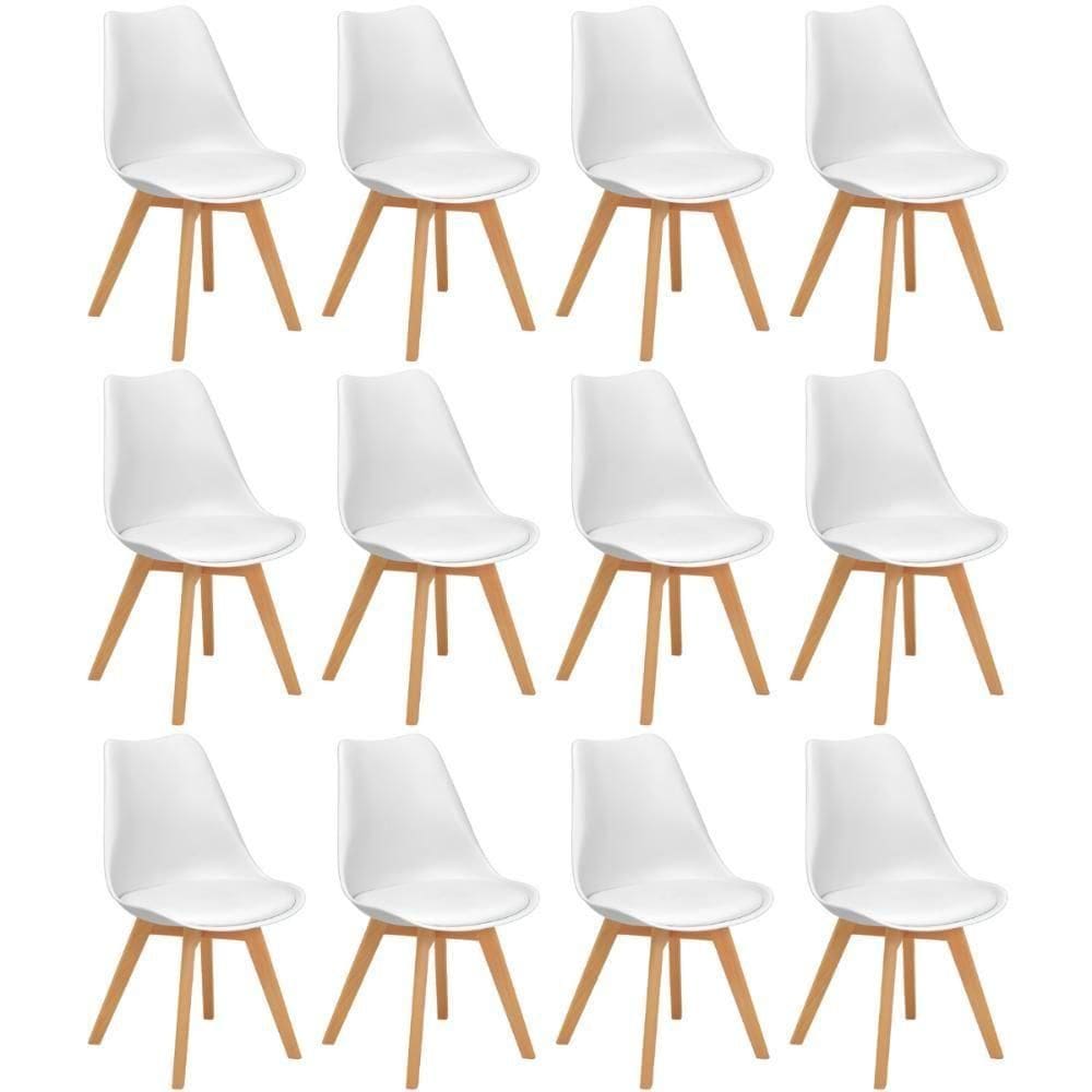 Conjunto 12 Cadeiras De Jantar Eames Wood Leda Design Estofada - Branco