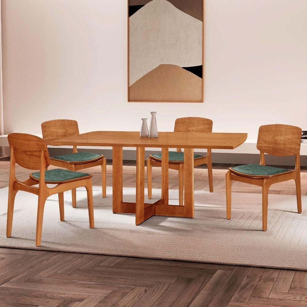 Mesa 120 Laminado Com 4 Cadeiras Malta Gold Moderna Mobília Jade Imbuia