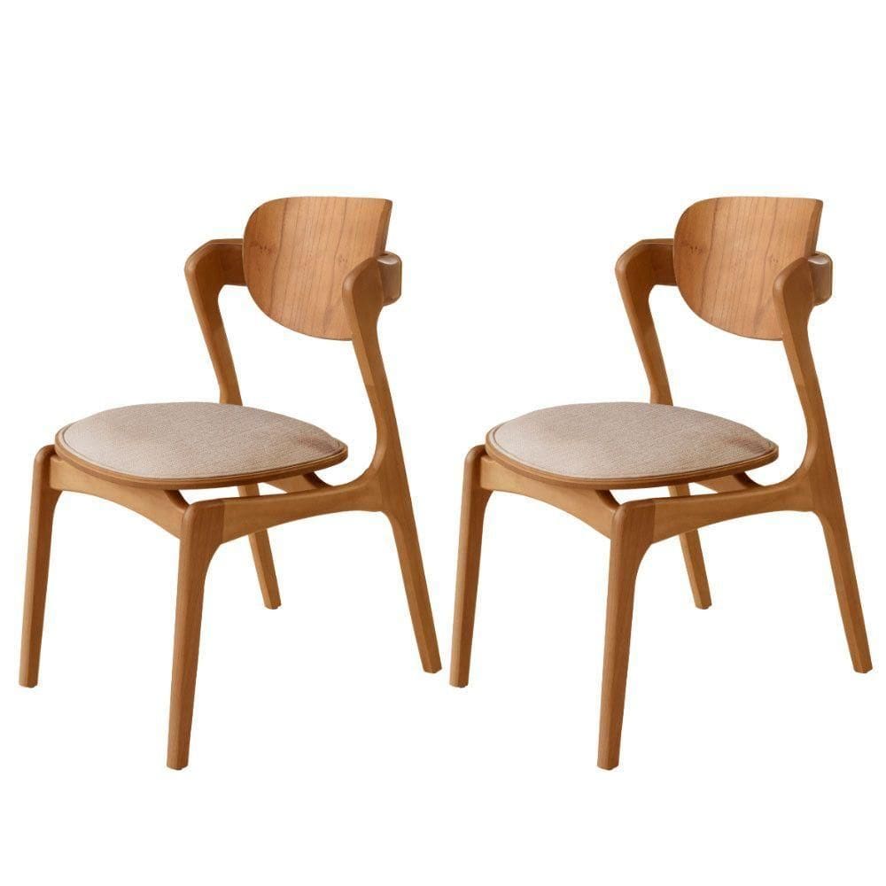 Conjunto Com 2 Cadeiras Madeira Solaris Gold Moderna Mobília Brisa/ Imbuia Nat.