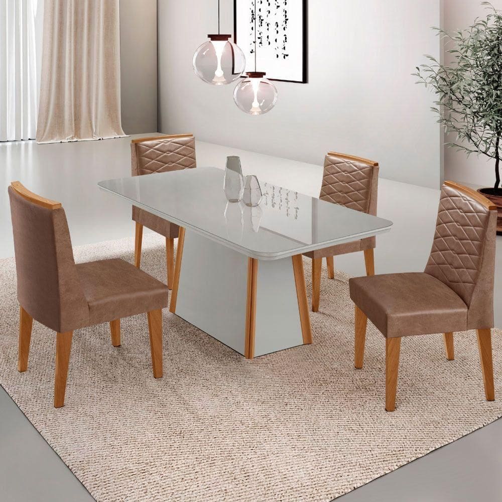Mesa De Jantar Diane 120cm Tampo Mdf Vidro Cadeiras Eloise